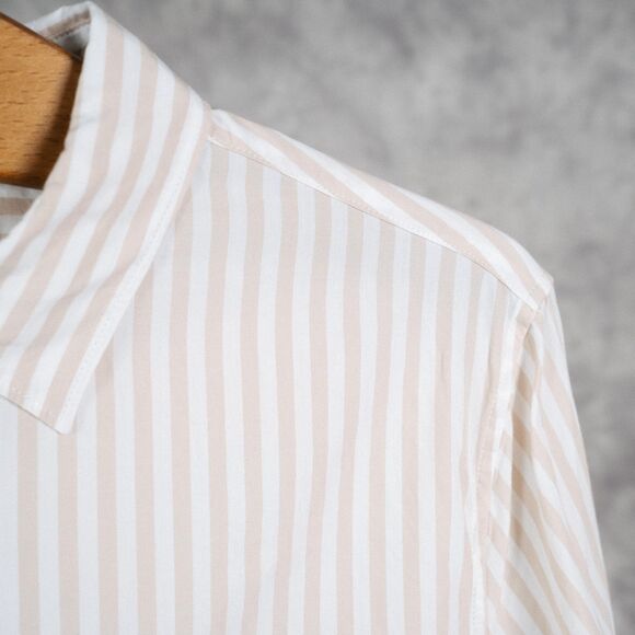 A.P.C. Rue Madame Paris | White Beige Striped Shirt | Medium | 100% Cotton - Picture 3 of 5